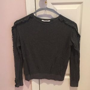 Grey Ruffle Sleeve Sweater